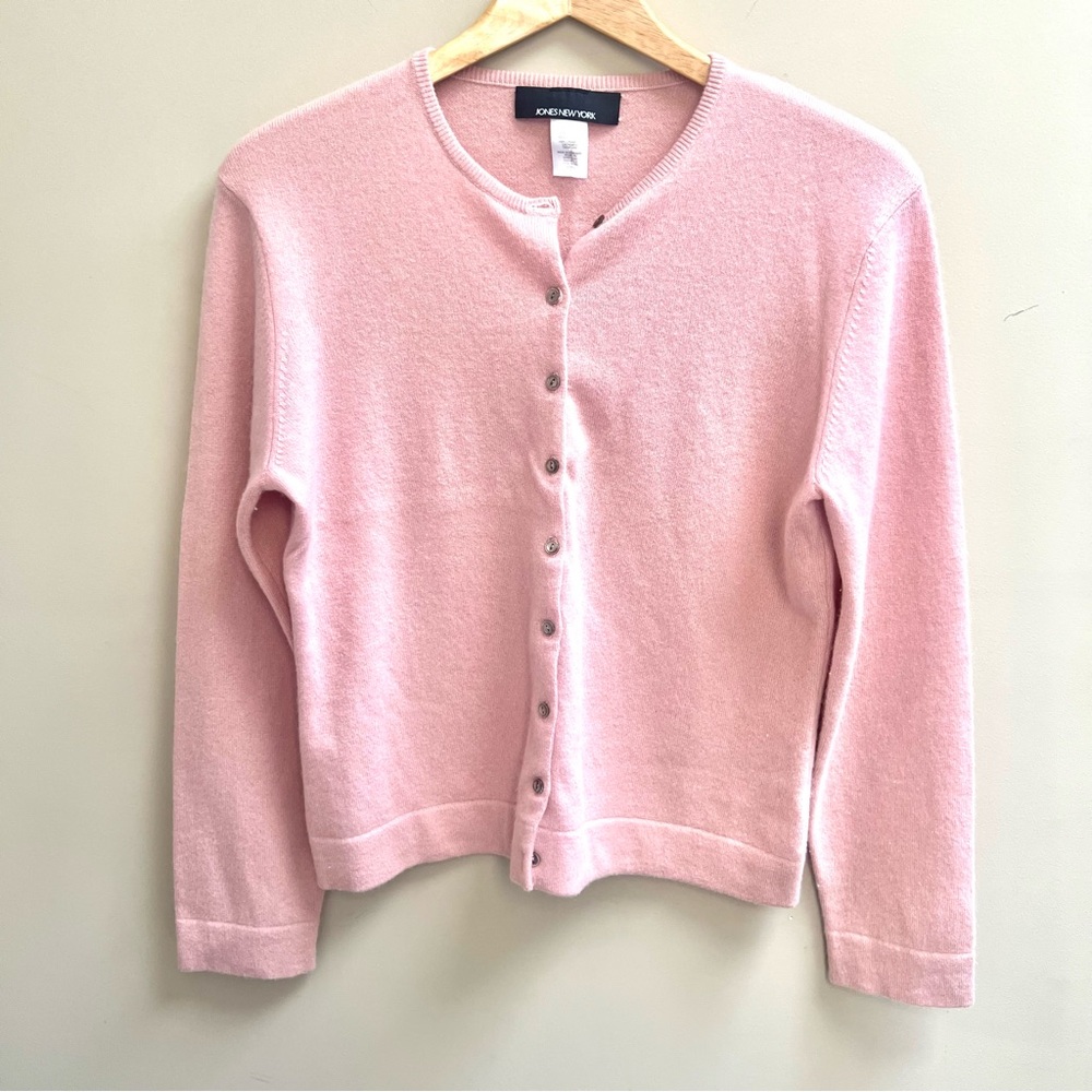Jones New York Pink Cashmere crew Neck Cardigan L